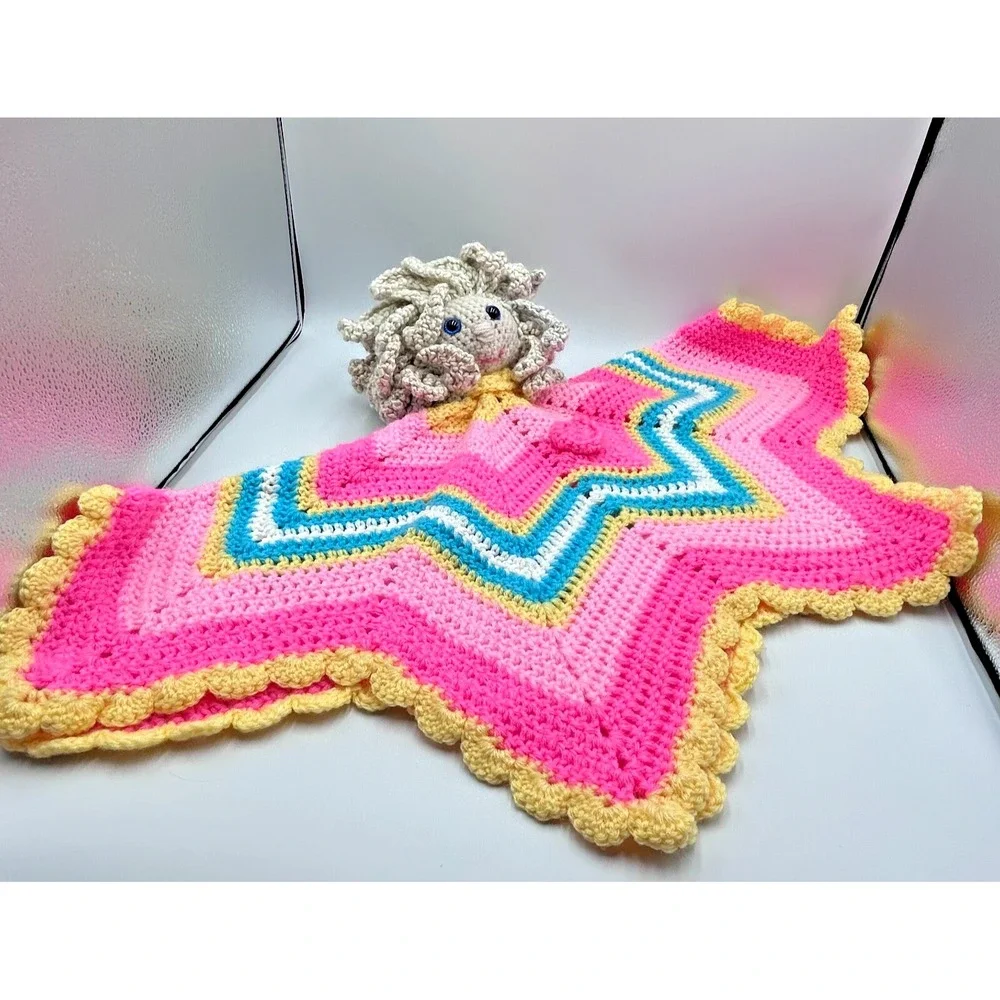 Lovey Security Blanket Handmade Crochet Starburst Color Pattern Baby Shower Gift